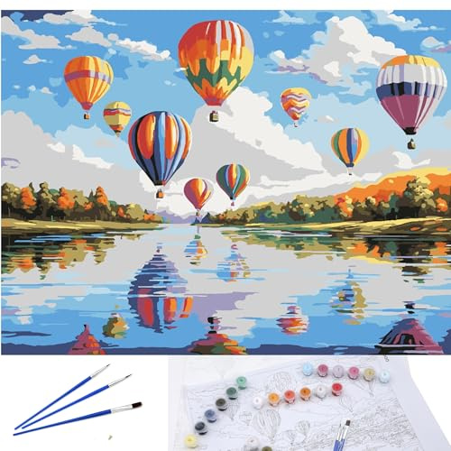 ARTME Ihoprullad Måla-efter-nummer-duk – 30x40cm | 20 färger, 2 penslar, kompakt presentförpackning – Perfekt reseset för barn & vuxna, nybörjare & konstnärer (Ballong)