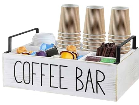 Organisateur de dosettes de café - Station en bois élégante pour tasses K, capsules Nespresso | Porte-épices spacieux, édulcorant, agitateur, crème et tasses - Solution de rangement moderne - Pour la