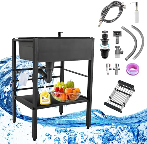 Lavello da esterno con gocciolatoio, 75 x 45 x 86 cm, autoportante, cucina cucina cucina include kit di scarico, ideale per garage, ristorante, giardino, lavanderia