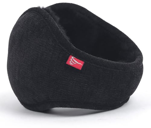 Harssidanzar Cache-oreilles d'hiver pour hommes et femmes Cache-oreilles pliables en velours côtelé réglables HU304EU, Noir