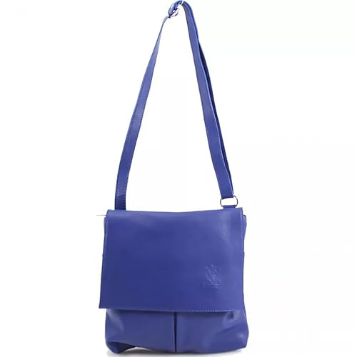 Vera Pelle Sac à bandoulière en cuir souple pour femme VP-C818, bleu marine, Medium