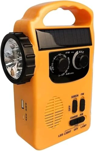 SHRGOMPIT Radio d'urgence Solaire à manivelle 1000 mAh, Chargeur USB, Lampe de Poche/de Lecture, Prise Casque, SOS, Radio Portable de Survie en extérieur à Ondes Courtes AM/FM