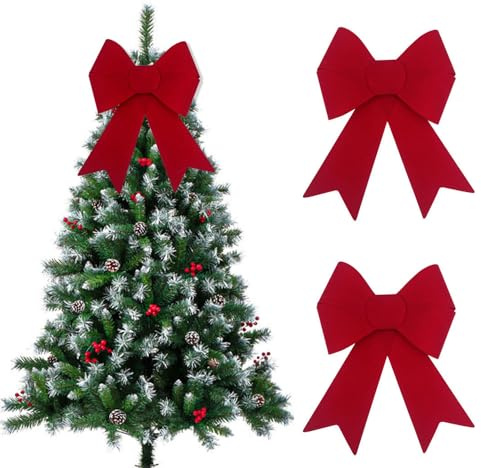 XFSRG Set di 2 Fiocchi Natalizi – Grandi Rosse Fiocchi dell'Albero di Natale Decorazioni Natalizie per Albero Feste di Natale e Celebrazioni Familiari