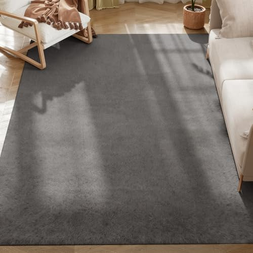 HOMCOM Tapis Salon 230 x 160 cm Tapis à Poils Longs, Lavable en Machine, antidérapant, en Fausse Fourrure, pour Salon, Chambre à Coucher, Bureau, Gris Clair