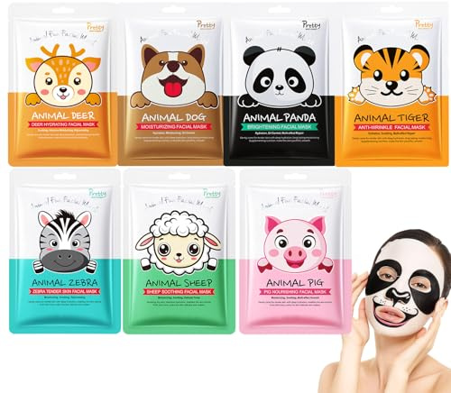 7-Pack Animal Print Sheet Face Mask Set for Kids & Teenage Girls – Hydrating & Moisturizing Skincare, Brightening Facial Masks, Fun Spa Party Supplies & Self Care Gifts
