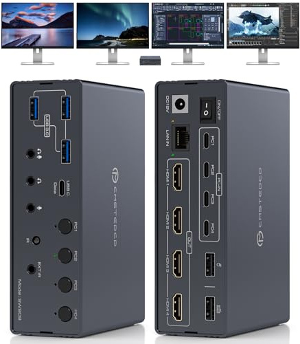 Docking station Displaylink USB C KVM Switch, Switch KVM HDMI 4K60Hz 4 PC 4 monitor per Windows e Mac M1/M2/M3/M4, ingresso dati USB C 10 Gbps/Ethernet 1 Gbps, Audio/Microfono con Controllo IR