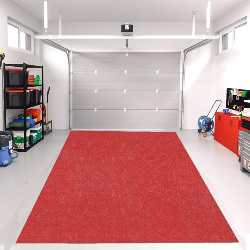 17x 7.4 FT Ölauffangmatte Garagenboden, Garage Bodenmatte, Weicher Filz-Motorradteppich, Zuschneidbare Garagenmatte aus Filz für Werkstattboden, Ölbindemittel Bodenmatte für Garage (Rot)