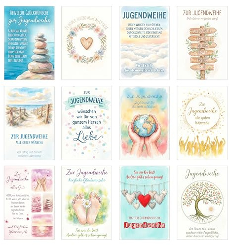 Edition Seidel Juego de 12 tarjetas de felicitación para consagración juvenil con sobre, tarjetas de felicitación para jóvenes, tarjetas dobles, tarjetas plegables, tarjetas de felicitación, tarjeta