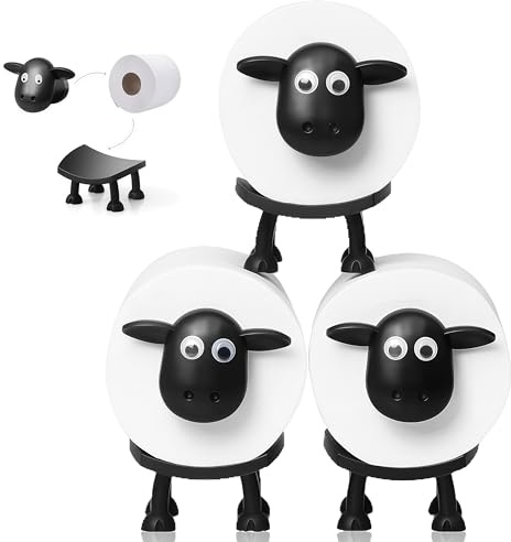 3Pcs Novelty Toilet Roll Holder，Sheep Toilet Roll Holder ，Funny Toilet Paper Holder Free Standing Bathroom Set，3D Printed Black Sheep Loo Roll Holder， for Bathroom, Shower Room, Kitchen