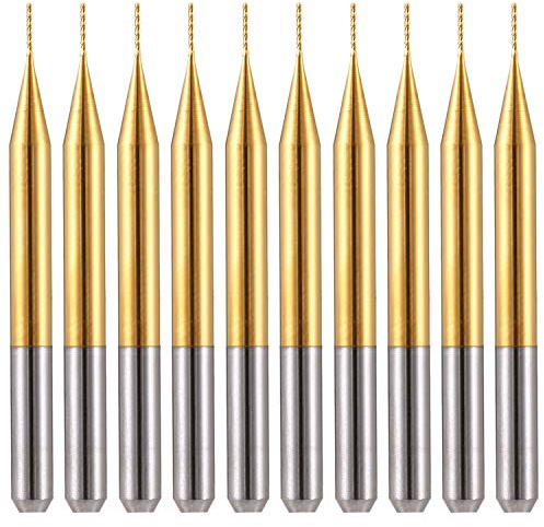 HOZLY 10PCS 1/8'' Shank 0.5mm End Mill CNC Bit Set, Carbide Engraving Bits Carving Bits CNC End Mill Router Bits 1/8 for PCB Wood, Titanium Coat PCB Milling Cutter Bits Drill Bit