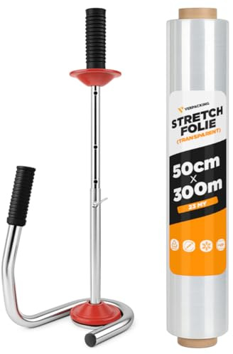 verpacking Stretchfolie 23 my Transparent 50 cm x 300 m reißfeste Umzugsfolie Folie für Möbel Wickelfolie Palettenfolie Packfolie (+ Profi-Abroller, 6 Rollen)