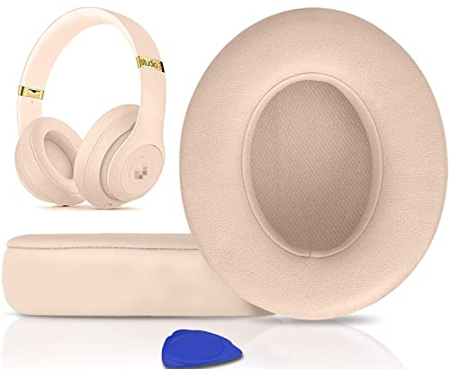 SoloWIT Replacement Ear Pads Cushions for Beats Studio 2.0 & 3 Wired/Wireless OVER-EAR Headphones, Earpads with Soft Protein Leather, Noise Isolation Memory Foam (Sand Dune)