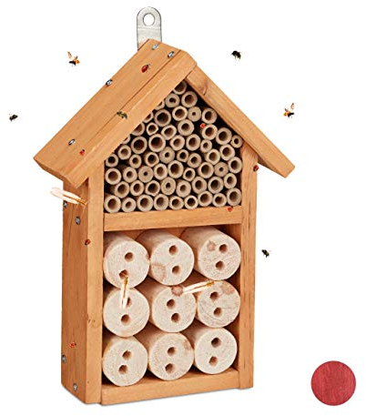 Relaxdays Insektenhotel Bausatz, Insektenhaus für Käfer, Bienen & Florfliegen, zum Selberbauen, 26 x 16 x 6 cm, gelb