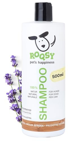 ROQSY Natur-Hundeshampoo Bio Vegan pH-neutral 500 ml | vegan, mit Bio-Zutaten, pH 7, für sensible Hunde, Welpen und weißes Fell, PETA-zertifiziert