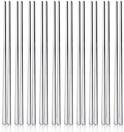 IQCWOOD - Palillos de metal, 10 pares de palillos planos de acero inoxidable, palillos de metal reutilizables de alta calidad, juego de palillos coreanos ligeros para lavavajillas de 8.66 pulgadas,