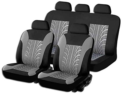 JDWBT Housse de Siege Voiture Universelle, Couvre Sieges pour Avant et Arrière, Ensemble Complet de Housses Siège Auto 5 Sièges (Noir Gris)