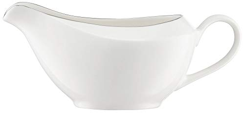 AMBITION Salsera de porcelana blanca con rayas plateadas, 400 ml, con asa, Aura Silver clásica
