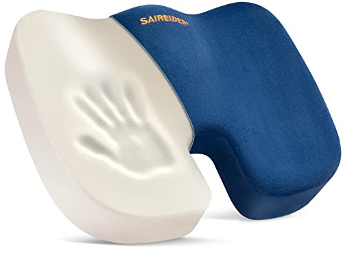 SAIREIDER Chair Cushions for Office, Memory Foam Coccyx Cushion Pads for Tailbone Pain, Car Seat Cushion, Sciatica Relief Pillow, Correct Sitting Posture (Navy Blue)