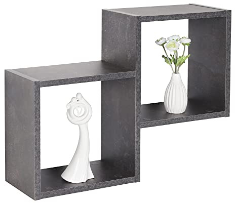 RICOO Mensola da muro 58 x 44 x 18 cm WM026-BG Cubi da parete salvaspazio Grigio cemento