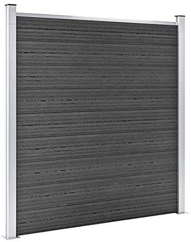 Zaunelement Set WPC, Gartenabgrenzung 1138x(105-186) cm Schwarz, Holz-Kunststoff-Verbundwerkstoff, Aluminium, Stahl for Privatsphäre und Sicherheit