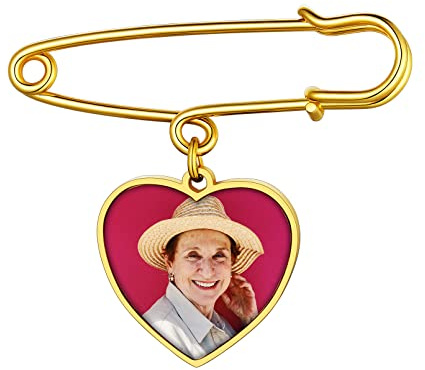Custom4U Personalisierte Foto Brosche Anstecker Memorial Brautstrauß Anhänger mit Bild Gold Broschen & Anstecknadeln für Damen Herz Hochzeitsbouquet Pin DIY Ansteckbrosche Geschenke