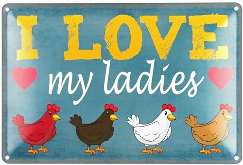 Metall Schild 20x30cm gewölbt Hühner i love my ladies Deko Blechschild