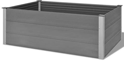 Mogou Garten-Hochbeet, Pflanzkübel, Kräuterbeet, Hochbeete-kit, Schneckenzaun, Pflanztrog, Pflanzgefäße, Pflanzfolie Für Hochbeet,Teichbecken, WPC 150 x 100 x 54 cm Grau