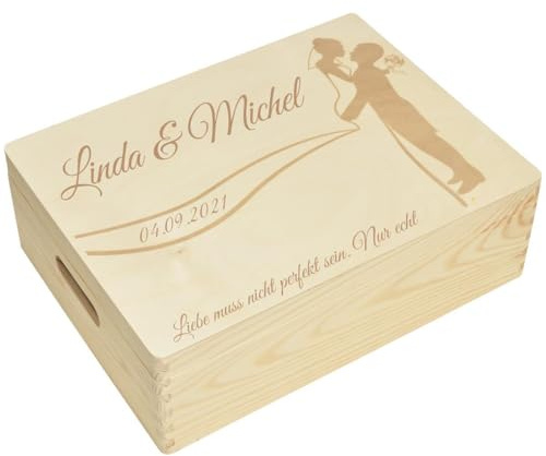 CHICCIE Holzbox Personalisiert zur Hochzeit Brautpaar - 40x30x14cm Aufbewahrungsbox Holztruhe