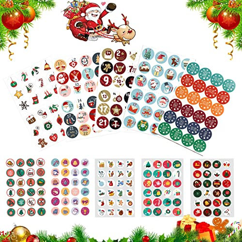 Adventskalender Zahlen, 10 x 24 Adventskalender Aufkleber Set, Adventskalender Zahlen Aufkleber, Adventskalender Sticker 1-24 für Kalender zum Selber Basteln für Weihnachten, Nummern Papiertüten