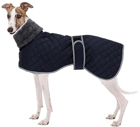Winter Windhunde Mantel,Warm Hundejacke mit Fleecefutter,wasserdicht,Winddicht,Verstellbarer,Hunde Pullover fur Wandern,Klettern,für Windhunde/Whippet/Lurcher-Personalisierbar-Blau-XXXL