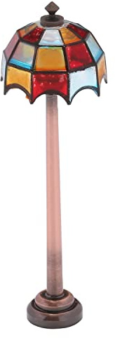 Miniature Tiffany Floor Lamp for Dollhouses, LED Battery-Powered Functional Lighting, Dollhouse Furniture Accessory