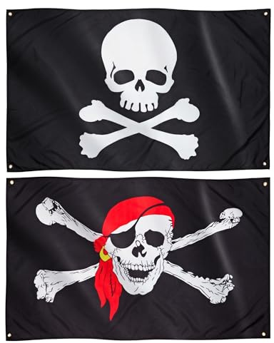 Runesol Piratflagga, dubbelpack, 91x152cm, 3ft x 5ft, Skull & Crossbones, 4 mässingsöglor i varje hörn, Party Flaggor, Halloween Dekorationer, Vattentät