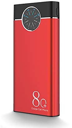 80000mAh Batterie Externe Charge Rapide Banque D'énergie 2 USB Affichage Numérique Haute Capacité Batterie Portable Lampe de Poche pour Smart Phones Tablettes,Red,166 * 81 * 23mm