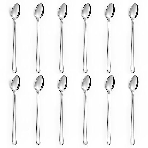 BEWOS Latte Macchiato Löffel Set 12 Stück, 7.8”(19.7 cm) Longdrinklöffel aus Edelstahl, Espressolöffel aus rostfreiem Stahl, Spiegelpoliert, Spülmaschinenfest