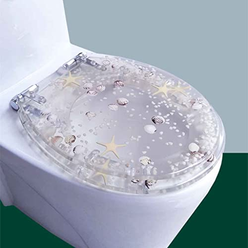 WJQSDME Blaues Harz transparent Toilettensitz mit Absenkautomatik, verdickter hübscher Muster-Toilettensitz, Haushalts-Universal-WC-Sitz, Toilettendeckel mit Edelstahlscharnieren 12