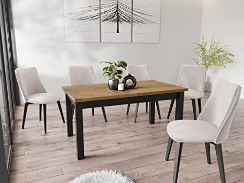 WFL GROUP Moderner Rechteckiger Ausziehbarer Esstisch - Platzsparend - Schwarze Holzbeine - 160 bis 240 cm - Hergestellt in EU - 160 x 90 cm - Lancelot Eiche