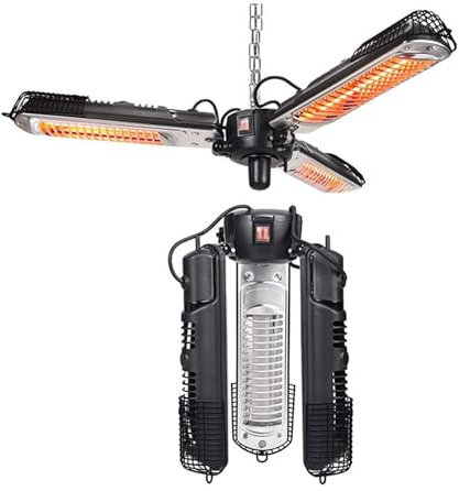 Wonduu Calentador De Terraza,Calefactor de Infrarrojos Estufa Calentador Eléctrico de Exterior Sombrilla Patio 3 Potencias Ángulo Ajustable,negro