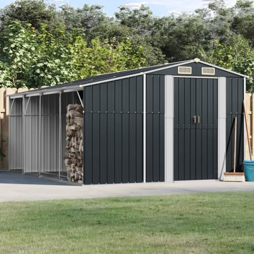 ARKEM Gerätehaus Anthrazit 277x365,5x179 cm Verzinkter Stahl Gartenschrank Fahrradgarage
