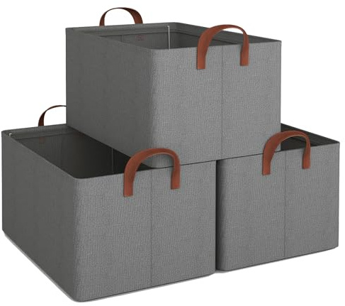 iEGrow Aufbewahrungsbox, 3er Set, faltbare Stoffbox mit Griffen, Aufbewahrung für Kleidung, 35 x 25 x 20 cm, Oxford, geeignet für Wohnzimmer, Schlafzimmer, Aufbewahrung von Badartikeln (Grau)