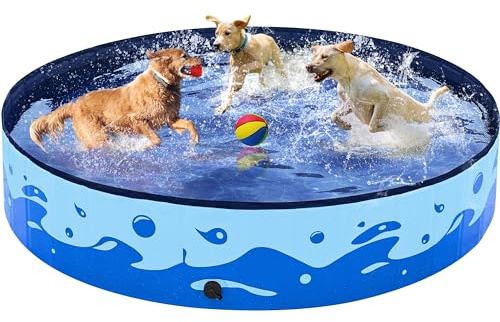 Yaheetech Hundepool faltbar, Planschbecken für Hunde 160 x 30 cm, Anti-Rutsch-Platten, Schnelle Entwässerung, Hundebadewanne mit Badebürste & 4 Flicken, Swimmingpool Verdickt PVC, Ozean Blau