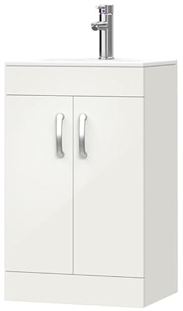 BELOFAY 500mm Floor Standing Bathroom Vanity Unit with Basin – Waterproof MDF Bathroom Storage Unit with White Ceramic Basin – Soft Close DTC Hinges &1 Tap Hole (Waste Included)