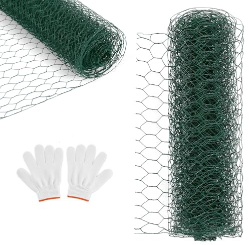 Daromigo Sechseckgeflecht Maschendrahtzaun - Verzinkt Kaninchendraht, Drahtzaun, Hasendraht - Sechseck Drahtgitter Maschenweite 27 mm, Höhe 50 cm, Länge 25 m - Grün