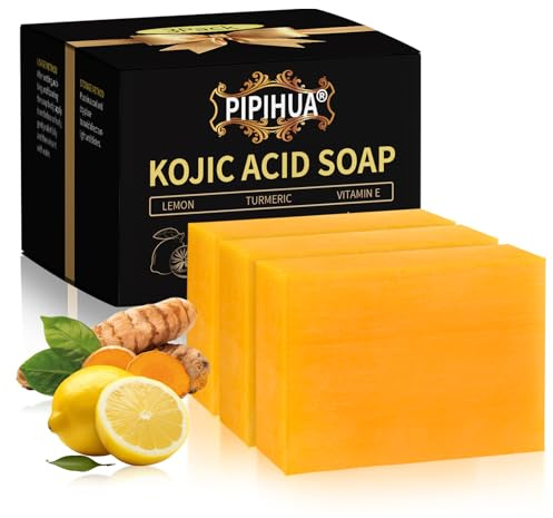 PIPIHUA Lemon Turmeric Kojic Acid Soap Bars: Dark Spots Remover - Brightening Skin (3 Pack)
