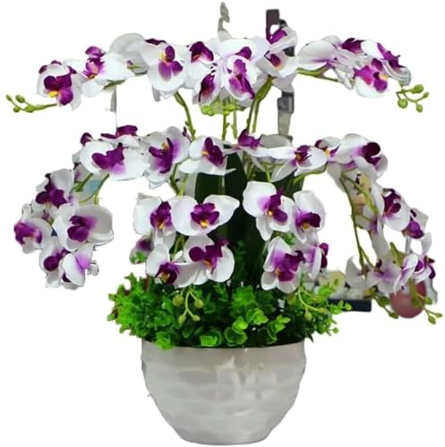WSSDMFF Künstliche Blumen, Blumenarrangement, künstliche Blumen, dekorative Kunstblumen, fühlen Sich echt an, Orchidee mit Vase, Hochzeitsdekoration
