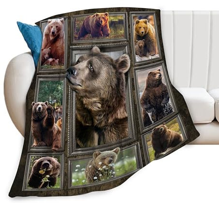 JUZGTSIT Bärendecke, Wildtiere, Bär, Überwurfdecke, cooler Bär, weiche, warme Decke, leichte Decken, Flanell-Fleece-Decken für Sofa, Couch, Bett, Reisen, Geschenk, 100 x 125 cm