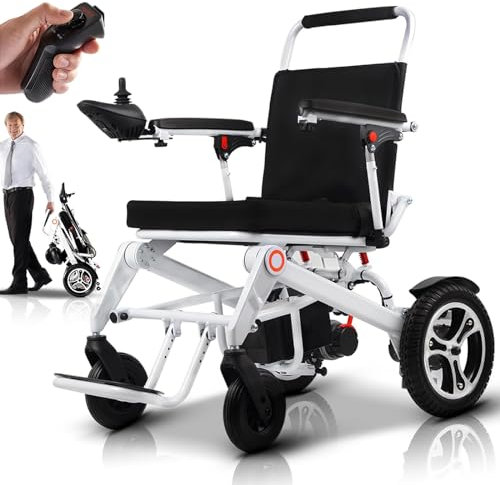 Bueuwe 30km Fahrstrecke Elektrorollstuhl, Rollstuhl Elektrisch Faltbar, All-Terrain-Rollstühle, Sitz 45 cm Elektrischer Rollstuhl für Erwachsene, zwei 250W-Motoren, 20A Batterien, Aluminium