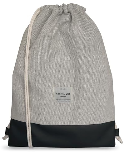 Adore June Turnbeutel Licht-Grau - Lenn - Für Damen & Herren gefertigt in Europa, Sportbeutel, Kordelzug, Innentasche, Wasserabweisend, Recycelte Stoffe