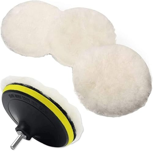 IPELY 6 Pcs 5 Inch Wool Polishing Buffing Pad Polishing Buffing Wheel for Drill Buffer Attachment with M14 Drill Adapter