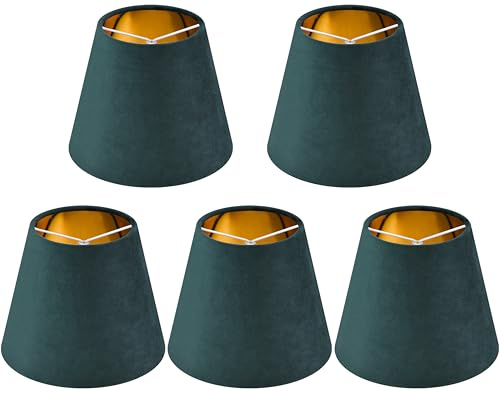 Dark Green Velvet Mini Lamp Shade Set of 5,Small Lamp Shade (Clip On Bulb)4 x 6 x 5in,Modern Chandelier Lamp Shades for Desk Lamps,Table Lamps,Pendant Lights,Bell Lamps Shade in Hand Crafted -By GO&SO