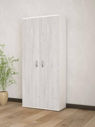 Dmora - Kleiderschrank 2 Türen Batangas, Schlafzimmermöbel, Begehbarer Kleiderschrank mit Türen, Garderobe, Made in Italy, 80x52h170 cm, Weiß und Eiche